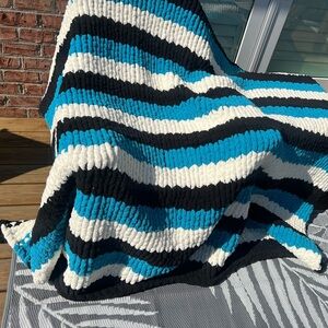 Striped Blue, Black, and White Blanket